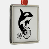 Killer Whale, Orca Riding a Bike Metalen Ornament (Rechts)