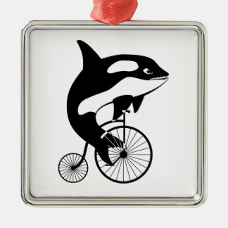 Killer Whale, Orca Riding a Bike Metalen Ornament