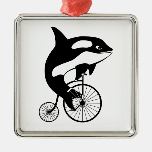 Killer Whale, Orca Riding a Bike Metalen Ornament (Voorkant)