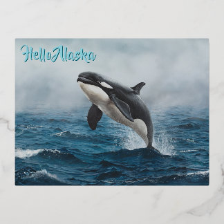 Killer Whale Springen In De Wilde Oceaan Orka Brea Folie Feestdagen Briefkaart