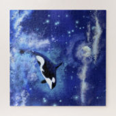 Killer Whale Swimming on Full Moon Puzzle Paining Legpuzzel (Horizontaal)