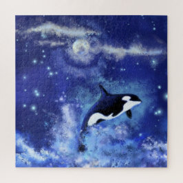 Killer Whale Swimming on Full Moon Puzzle Paining Legpuzzel