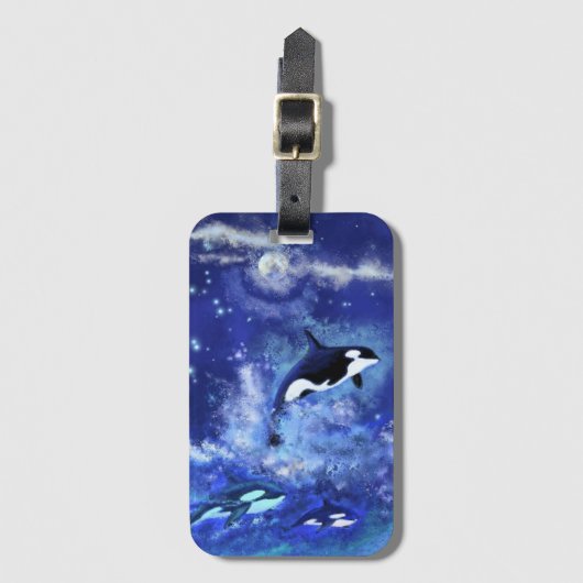 Killer Whales Bagagelabel Blauw Volle Maan (Voorkant (verticaal))