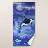 Killer Whales Blauw Volle Maan Badhanddoek (Badhanddoek)