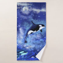 Killer Whales Blauw Volle Maan Badhanddoek