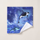 Killer Whales Blauw Volle Maan Badhanddoek Set Bad Handdoek (Wasdoekje)