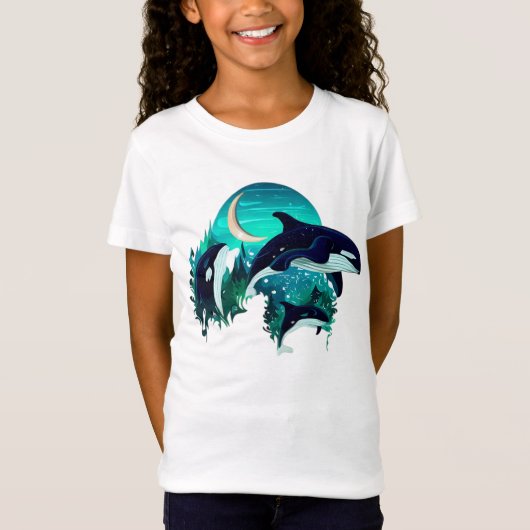 Killer Whales Cool Blue Natuur Illustratie T-shirt (Voorkant)