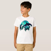 Killer Whales Cool Blue Natuur Illustratie T-shirt (Voorkant volledig)