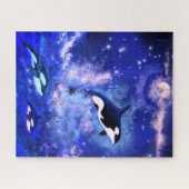 Killer Whales die zwemmen op Full Moon - Schittere Legpuzzel (Horizontaal)