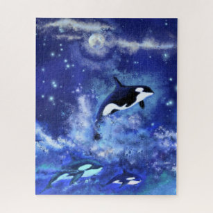 Killer Whales die zwemmen op Full Moon - Tekenkuns Legpuzzel