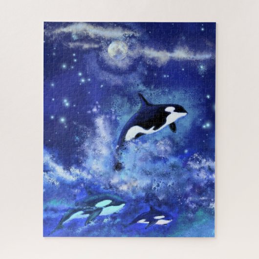 Killer Whales die zwemmen op Full Moon - Tekenkuns Legpuzzel (Verticaal)