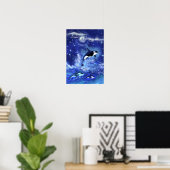 Killer Whales on Blue Full Moon Poster Painting (Thuiskantoor)