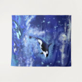 Killer Whales on Blue Full Moon Tapestry Painting Wandkleed (Voorkant (horizontaal))