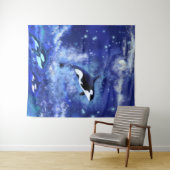 Killer Whales on Blue Full Moon Tapestry Painting Wandkleed (In Situ (horizontaal))