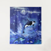 Killer Whales on Blue Full Moon Tapestry Painting Wandkleed (Voorkant)
