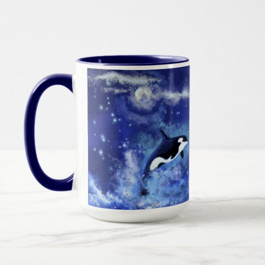 Killer Whales on Full Moon - Art Drager Blue Mok (Links)