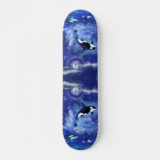 Killer Whales on Full Moon - Art Drager Blue Persoonlijk Skateboard (Voorkant)