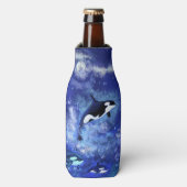 Killer Whales on Full Moon - Art Drawing - Flesjeskoeler (Fles Voorkant)