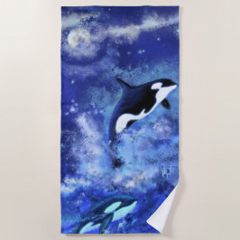 Killer Whales on Full Moon - Art Drawing - Strandlaken