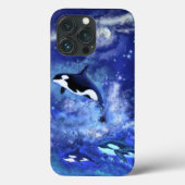 Killer Whales on Full Moon Blue Case-Mate iPhone Case (Achterkant)