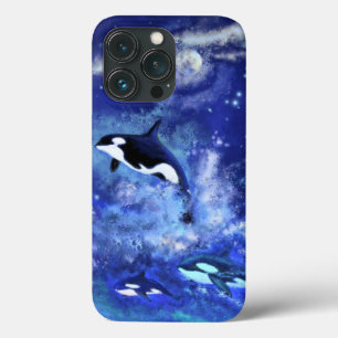 Killer Whales on Full Moon Blue Case-Mate iPhone Case