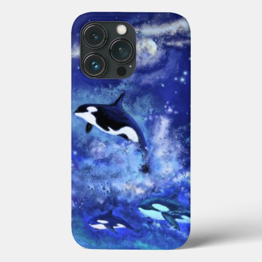 Killer Whales on Full Moon Blue Case-Mate iPhone Case (Achterkant)