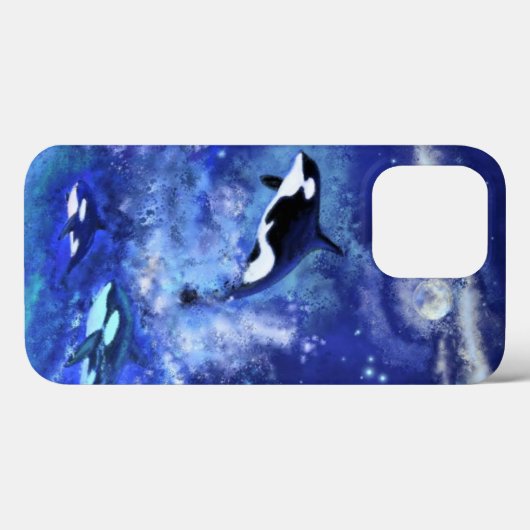 Killer Whales on Full Moon Blue Case-Mate iPhone Case (Achterkant (horizontaal))