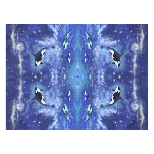 Killer Whales on Full Moon Blue Tablecloth Tafelkleed (Voorkant (Horizontaal))