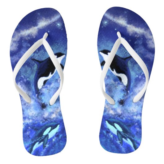 Killer Whales on Full Moon Blue Teenslippers (Voetbed)