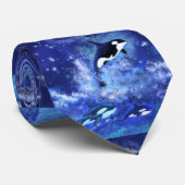 Killer Whales on Full Moon - Kunsttekening - Blauw Stropdas (Opgerold)
