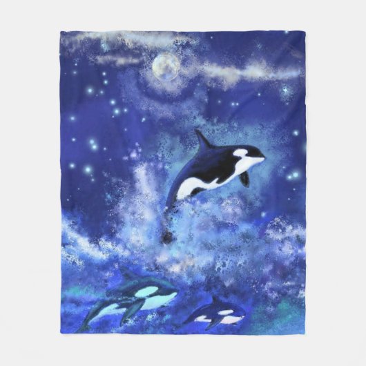 Killer Whales on Full Moon - Kunsttekening Fleece Deken (Voorkant)