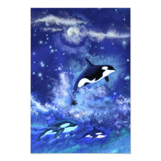 Killer Whales on Full Moon - Kunsttekening Foto Afdruk (Voorkant)