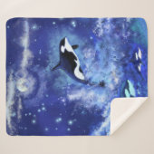 Killer Whales on Full Moon - Kunsttekening Sherpa Deken (Voorkant (horizontaal))