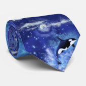 Killer Whales on Full Moon - Kunsttekening Stropdas (Opgerold)