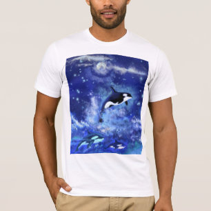 Killer Whales on Full Moon - Kunsttekening T-shirt