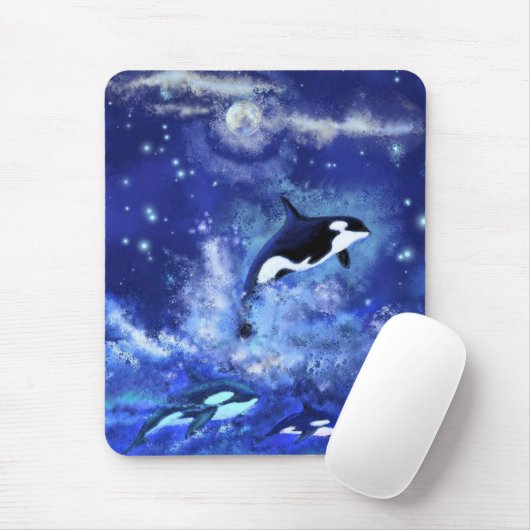 Killer Whales on Full Moon Muismat - Blauw (Met muis)