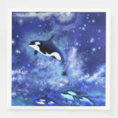 Killer Whales on Full Moon Napkins Blue Night Servet (Voorkant)