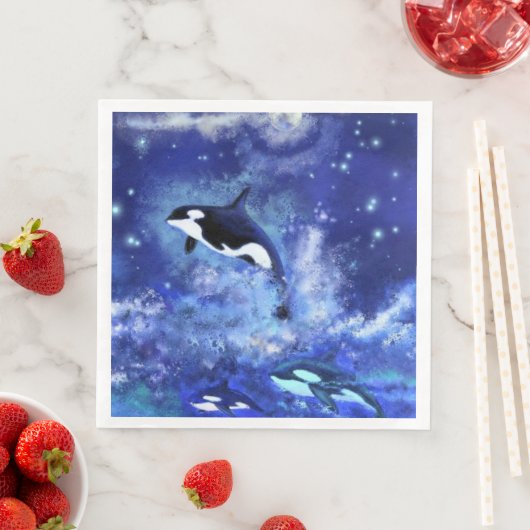 Killer Whales on Full Moon Napkins Blue Night Servet (Insitu)
