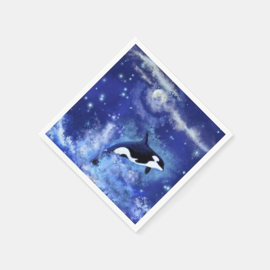 Killer Whales on Full Moon Napkins Blue Servet (Hoek)