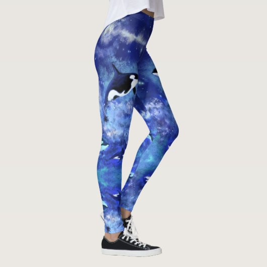 Killer Whales on Full Moon Night - Draaien - Blauw Leggings (Rechts)