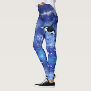 Killer Whales on Full Moon Night - Draaien - Blauw Leggings