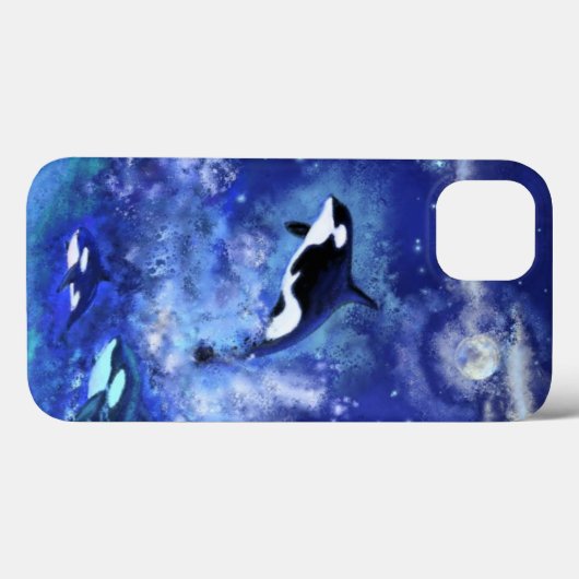 Killer Whales on Full Moon Painting Blue Case-Mate iPhone Case (Achterkant (horizontaal))