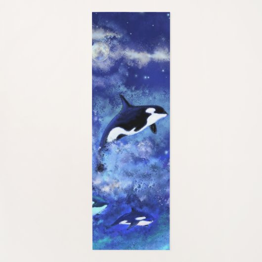Killer Whales on Full Moon Yoga Mat Blue (Voorkant)