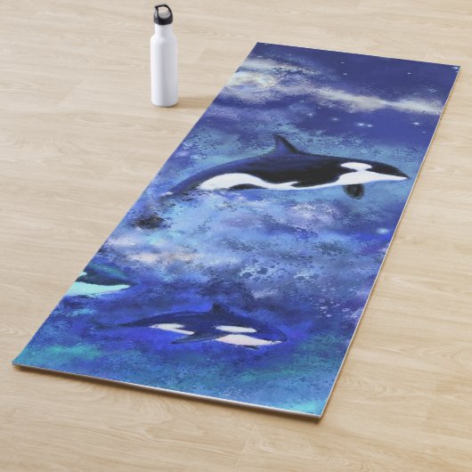 Killer Whales on Full Moon Yoga Mat Blue (In situ)