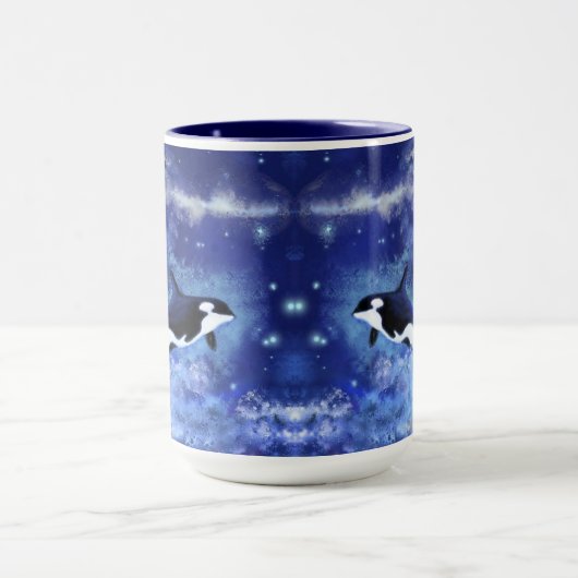 Killer Whales op Blue Full Moon Coffee Mok (Midden)