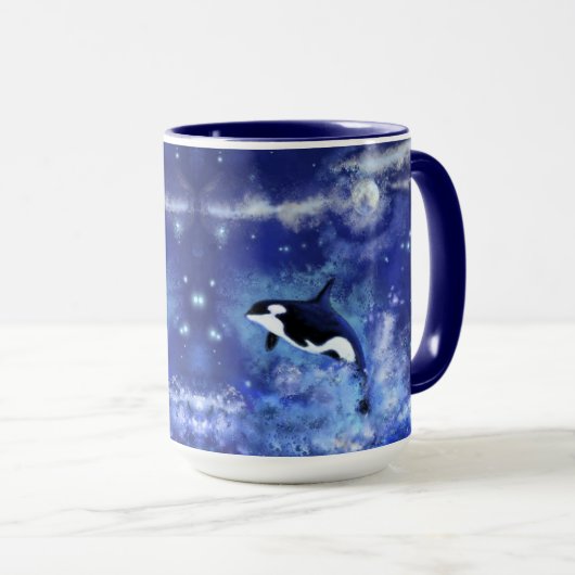 Killer Whales op Blue Full Moon Coffee Mok (Voorkant rechts)