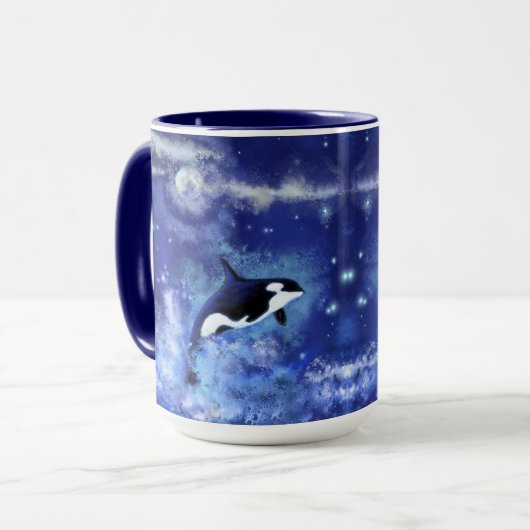 Killer Whales op Blue Full Moon Coffee Mok (Voorkant links)