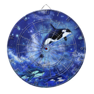 Killer Whales op Full Moon Blue Dart Board Dartbord