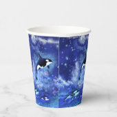 Killer Whales op Full Moon Paper Cups - Schilderen Papieren Bekers (Rechts)