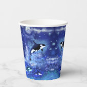 Killer Whales op Full Moon Paper Cups - Schilderen Papieren Bekers (Voorkant)